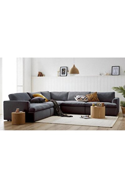 Palma homez روبال | كنبة زاوية حرف L كتان وخشب سويدي - رمادي - أرولد - 250x25...