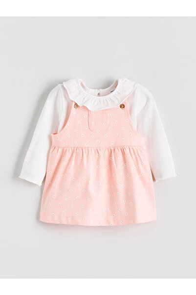 LC Waikiki LCW baby Pembe Çiçekli Kız Bebek Salopet Elbise Ve Tişört