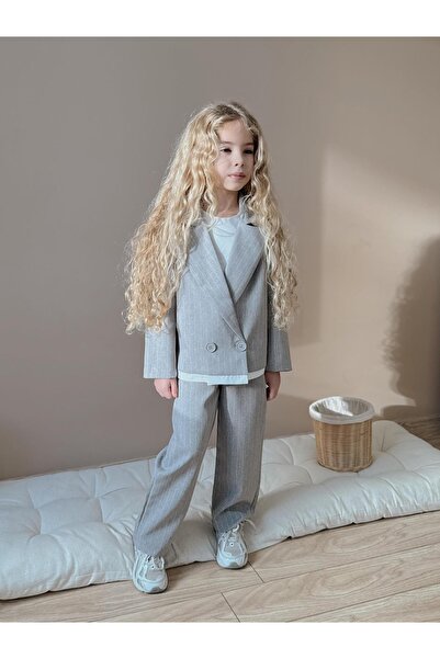 CARLA MARA Детски панталон с райета и яке, сив комплект от горна и долна част