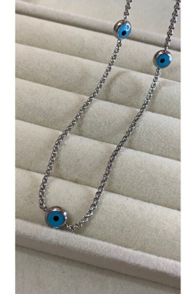 SELUVİA Steel Evil Eye Necklace – Silver Color Women's Necklace with 3 Evil E...