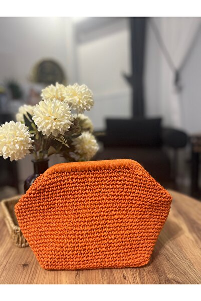 BAGS Turuncu Burslu Hasır Clutch Çanta