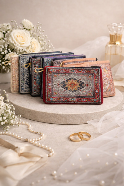 FİORE HEDİYELİK Etnik Desenli Kumaş Cüzdan | Söz – Nişan – Düğün – Kına Hatırası | Karışık Renk (10 Adet)