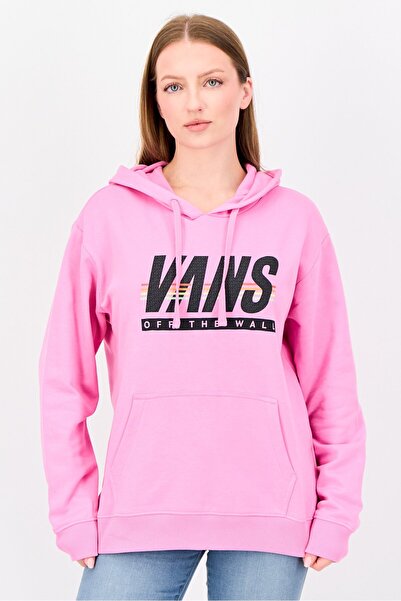 Vans هودي نسائي بأكمام طويلة وشعار ماركة برباط، لون وردي