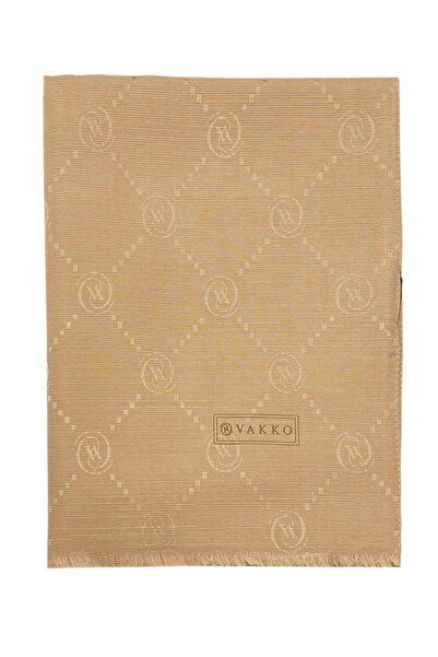 Vakko Шовковий шарф з бавовни - Монограма - М'який верблюжий колір