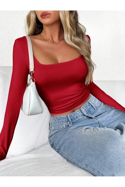 WESTİMO Women's Long Sleeve Low Neckline Combed Cotton Bodysuit