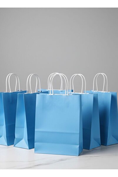 e Erta Mavi Renkli Kraft Çanta 25x31 Cm 10 Adet Hediye Poşeti , Hediye Paketi...