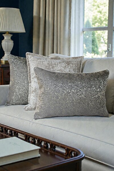 VISIONARIO Kırlent Kılıfı Desenli Jakarlı Dokuma ve İthal Kadife Kumaş Seti 4...