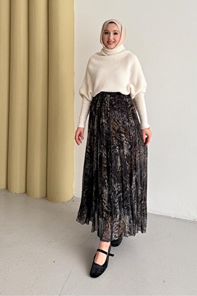 Rimel Moda Talis Patterned Skirt Gray