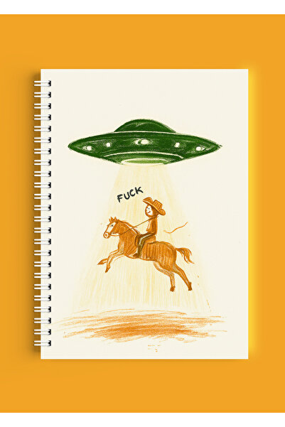 ARTHOUSECOLLECTIVE Blocnotes A4 cu spirală - Caiet de școală fără linii - 80 de coli / 160 de pagini - Copertă UFO COWBOY