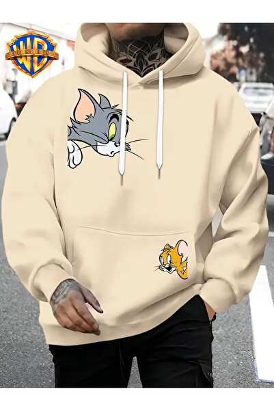 oneagılyazı Tom and Jerry Cartoon Hooded Sweatshirt - Unisex Loose Fit