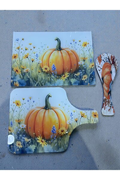 Online Home Market New 3-Piece Set Tempered Glass Vegetable Fruit Chopping Cutting Board (Square and Handle Cutting Board, under Spoon Holder)