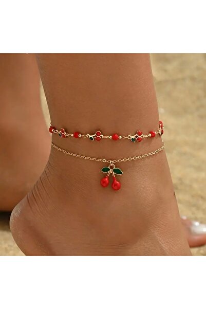 LİLİBETH BİJOU Kiraz Figürlü Gold Renk Çiftli Halhal Seti