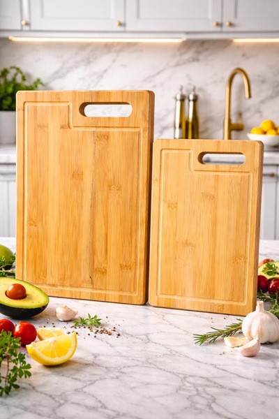 YUVOL 2-Piece 100% Natural Bamboo Cutting Board 33X23 cm - 28X18Cm