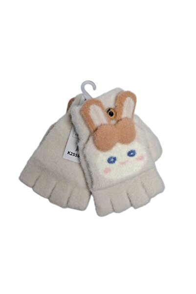Kitti Spteks 4-8 Yaş Kız Çocuk Bej Renk Tavşan Figürlü Kapaklı Kışlık Örme El...