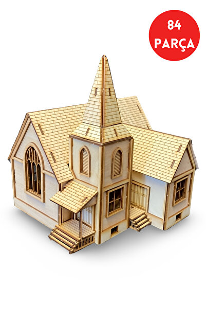 ALGWOOD Gotik Kuleli Kasaba Şapeli Ahşap Maket Kiti – 84 Parça 3D Puzzle DIY ...