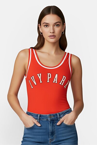 Ivy Park Women Graphic Print Sleeveless Bodysuit, Red