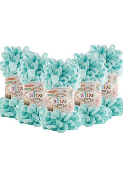 Alize خيوط حياكة يدوية منتفخة (عبوة من ٥ خيوط) - ٧٣٠ أزرق فاتح - ١٠٠ غرام، ٩ أمتار، خيط حياكة أصابع