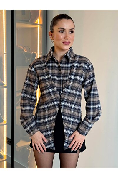 ROUPAS COLLECTİON Ekose Desen Düğme Detay Gömlek