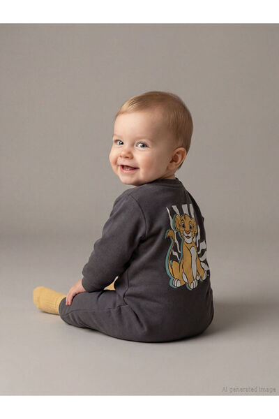 LC Waikiki Gray Lion King Printed Baby Boy Romper