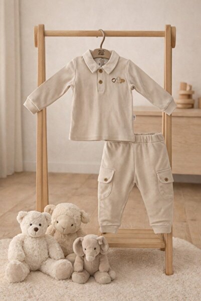 Minelia Kids طقم أطفال مكون من قطعتين 100% قطن – قميص بياقة بولو وأكمام طويلة...