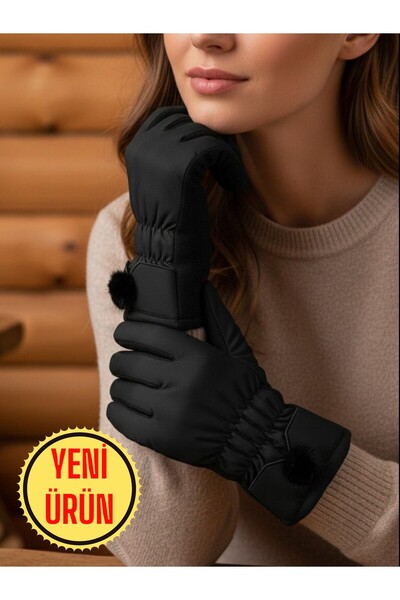 Özyıldırım Çarşı Pazar Women's Gloves+Sheepskin Inside+Polyester Outside+Resistance to Cold+Standard Size