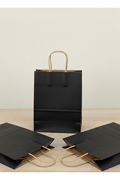 e Erta Siyah Renkli Kraft Çanta 25x31 Cm 5 Adet Hediye Poşeti , Hediye Paketi...