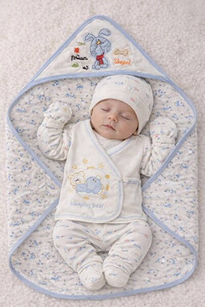 Onouqo طقم أطفال حديثي الولادة مكون من 6+ بغطاء رأس بطانية قماط - قطن - إنتاج...