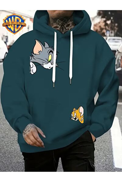 oneagılyazı Tom and Jerry Cartoon Hooded Sweatshirt - Unisex Loose Fit