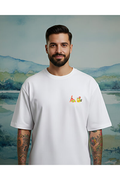 Elora Veyn Unisex Oversize “Sünger Bob Patrick '” Baskılı Tişört