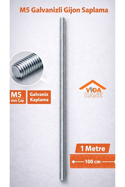Std VİDA HANE M5 GALVANİZ GİJON SAPLAMA 5mm 1 METRE SONSUZ DİŞ