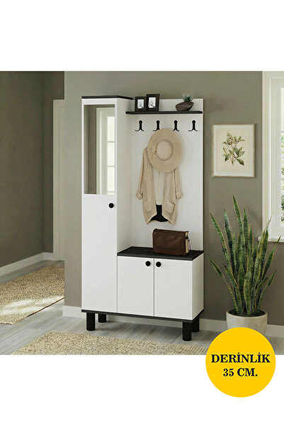 Kalender Dekor Buse Aynalı Bohem Ayaklı Portmanto Vestiyer Ayakkabılık Beyaz ...