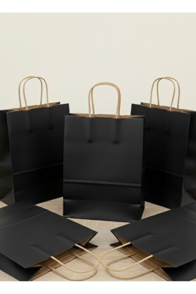 e Erta Siyah Renkli Kraft Çanta 25x31 Cm 15 Adet Hediye Poşeti , Hediye Paket...