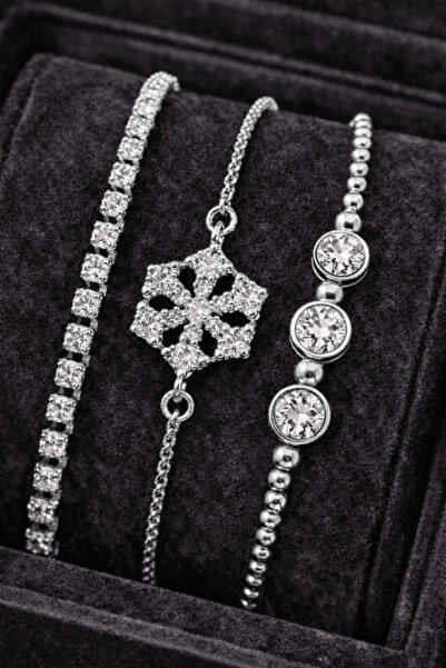 Merand Silver Color Steel Zircon Stone 3-Piece Women's Bracelet Set |   Stylish & Elegant Gift Combination