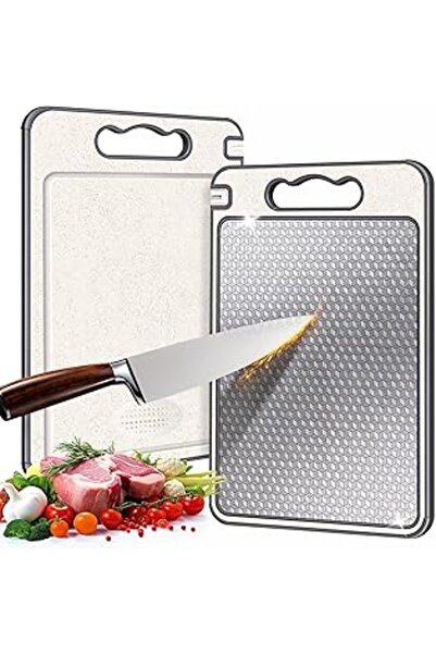 SanalAMCA Store Paslanmaz Çelik Kesme Tahtası, Mutfak Için Çift Taraflı Doğra...