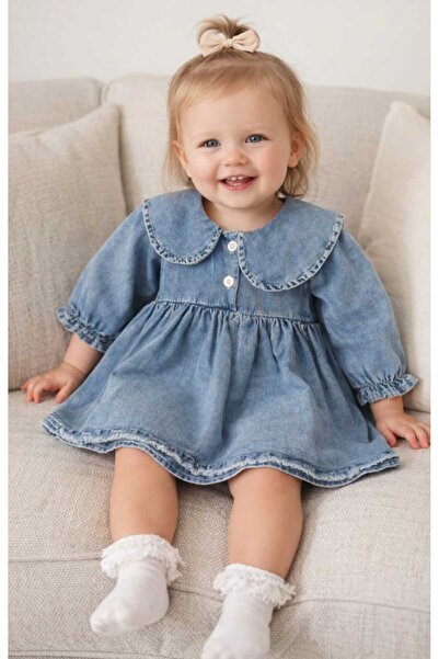 Annesi ve kuzusu bebe yaka kot elbise