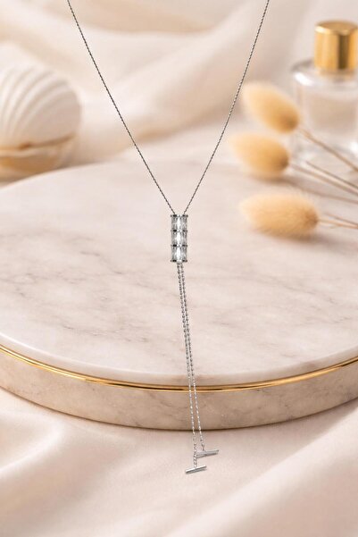 3B AKSESUAR Aura Silindir Taşlı Uzun Kolye