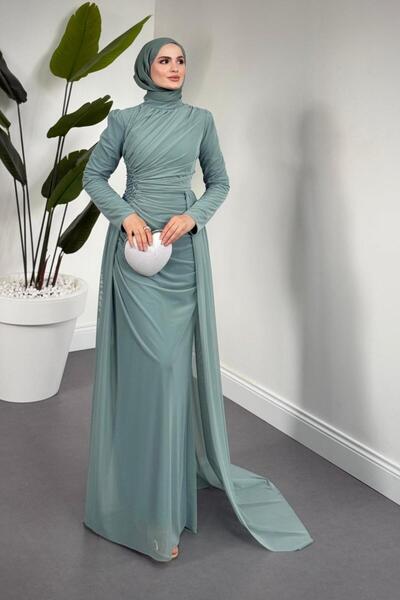 MERVEN AKYÜZ Perlina Yandan İncili Abiye Mint