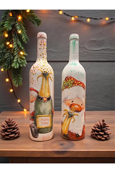 Mes Reves Yeni Yıl Özel El Boyaması Şişe: Dekoratif ve Şarap Sunumuna Uygun M...