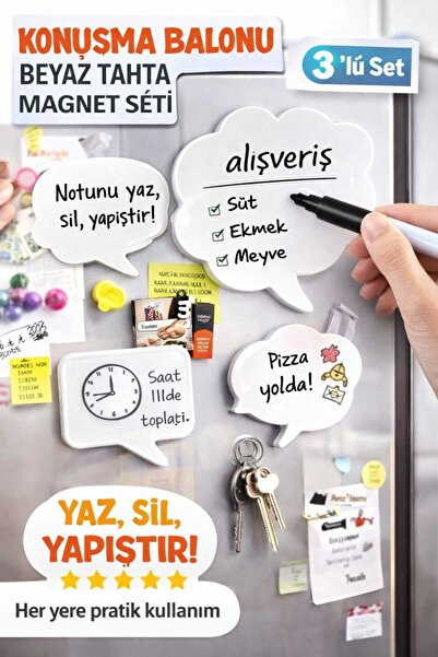 harpia dukkan Konuşma Balonu Beyaz Tahta Magnet 3’lü Set – Yaz Sil Özellikli,...