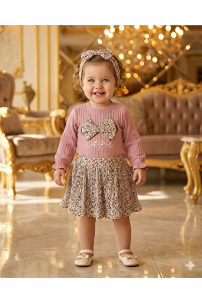 Asliva fashion طقم من قماش مجدّل قطع من Asliva للفتيات الصغيرات، بلوزة بفيونك...