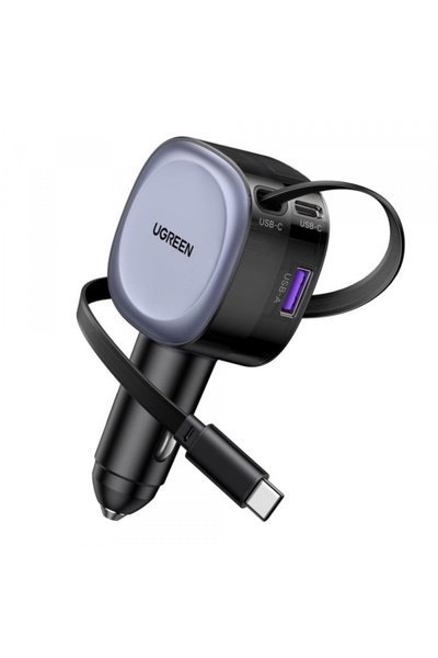 Ugreen Incarcator Auto Cu Cablu USB-C EC601, 75W, 3A, 1 x USB-A - 1 x USB-C, Gri