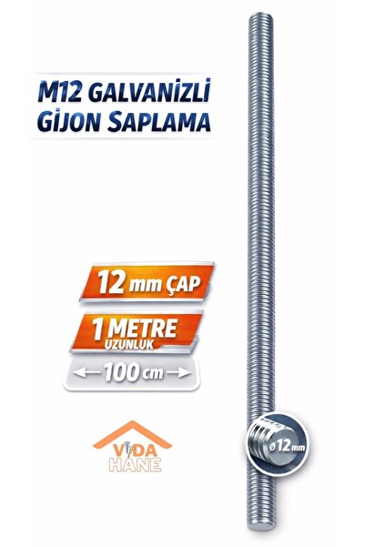 Std VİDA HANE M12 GALVANIZ GIJON SAPLAMA 1 METRE / 12 MM SONSUZ DIŞ
