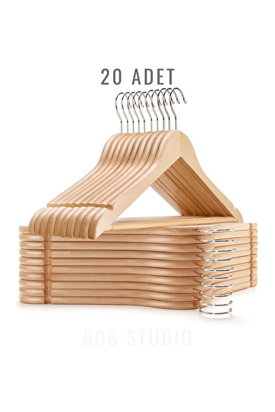 808 Studio Doğal Ahşap Askı 20 Adet – Elbise Askısı & Gömlek Askısı
