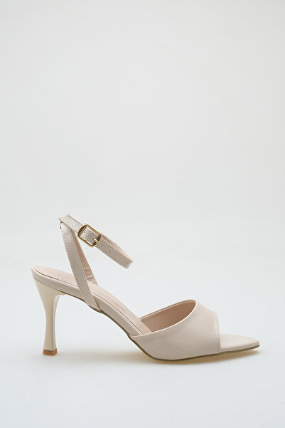 BEEKAMI Beige Skin Thin Heeled Sandals Almond Toe Ankle Strap Evening Dress S...