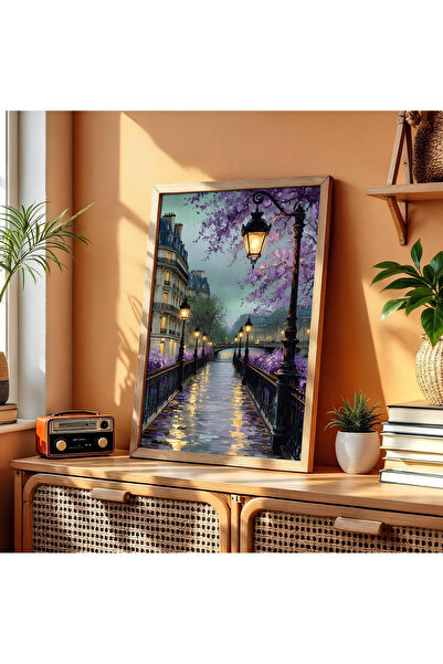alphobitasarım Paris'in Yağmurlu Sokakları ve Mor Çiçekler - Dekoratif Duvar ...