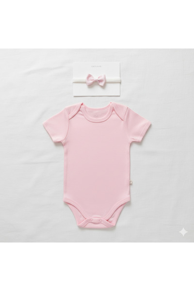 Rengarenk Minikler طقم بودي سوت وربطة شعر للفتيات الصغيرات، طقم رباط شعر وردي...