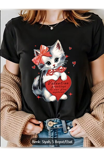 TİMİSİVA Tricou unisex supradimensionat PAPYONLU pisică B cu imprimeu B guler...