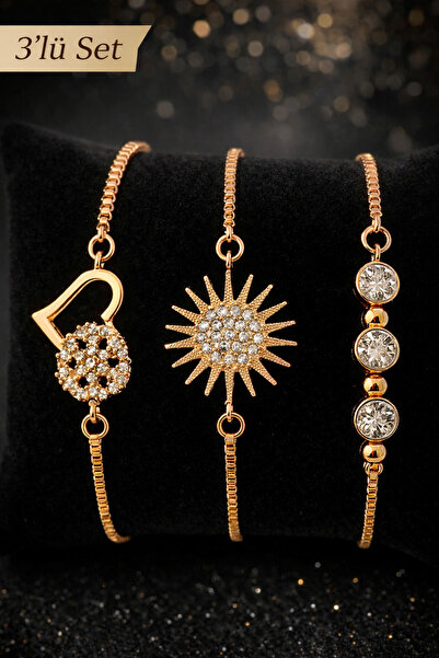 Merand Rose Gold Color - Steel Zircon Stone 3-Piece Women's Bracelet Set |   Stylish & Elegant Gift Combination