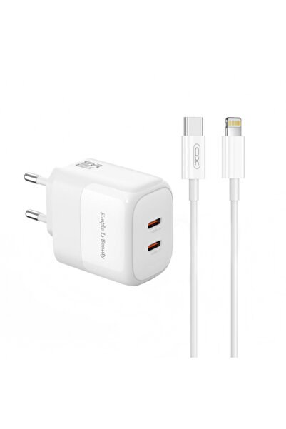 XO Design Incarcator Retea Cu Cablu Lightning L140, 35W, 3A, 2 x USB-C, Alb