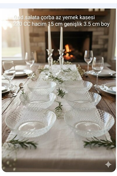 ORTAKÖY CENNETİ 6 ad Cam salata çorba az yemek kasesi yayvanımsı mod. 220 cc Hacim 15 cm ağzı 3 cm yüksekliği